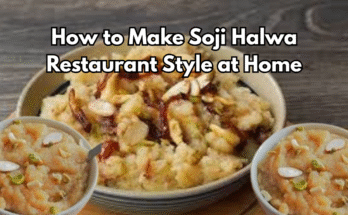 Delicious bowl of soji halwa restaurant style served at home with garnishing