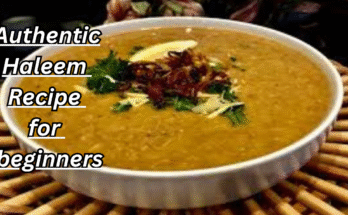 Authentic Pakistani haleem recipe for beginners served hot with fried onions, lemon, and ginger garnish.